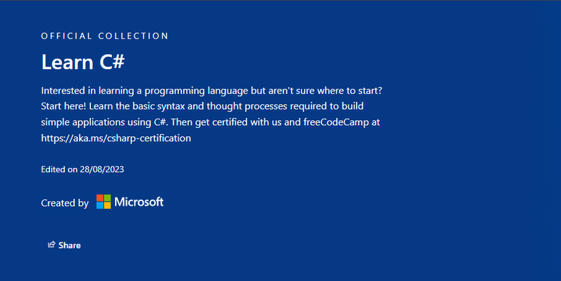 Free C# Certificate By Microsoft